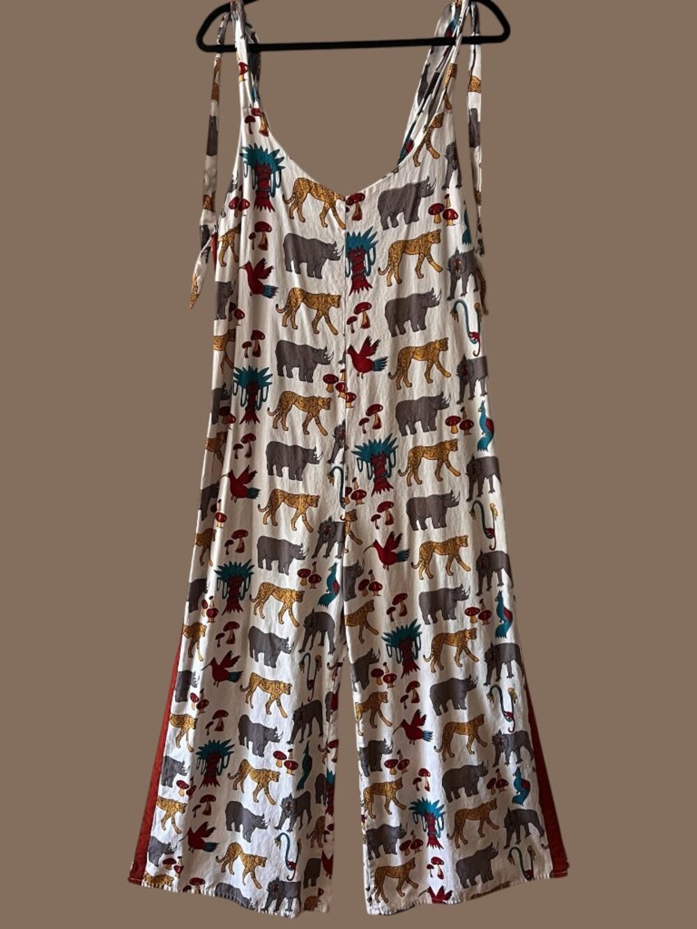 Animals, Mushrooms, Trees Wide Leg Cotton Jumpsuit Size Medium